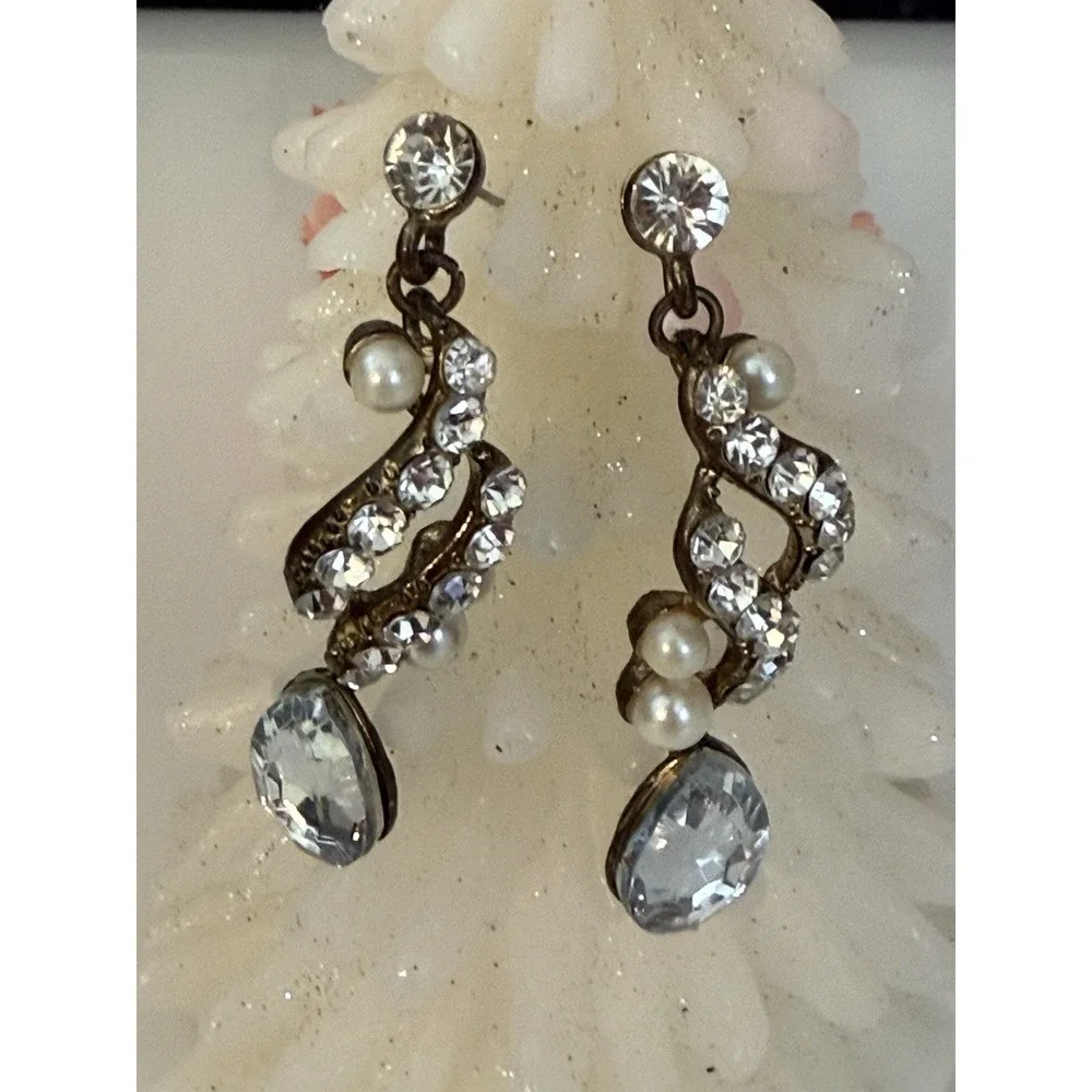 Vintage Clear Crystal Faux Pearl Statement 2.5